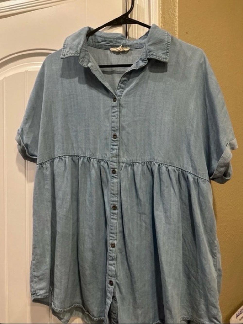 Easel Blue Jean Button-Front Babydoll Shirt